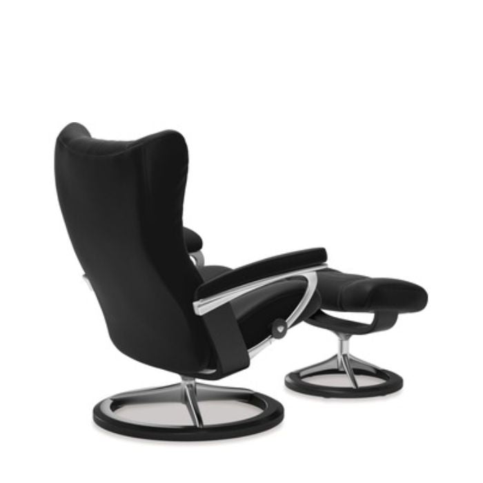 Stressless® Wing Large Leather Recliner - Signature Base (Paloma Black) - Paulas Home & Living