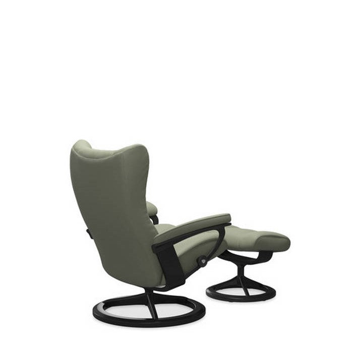 Stressless® Wing Medium Leather Recliner - Signature Base (Paloma Shadow Green) - Paulas Home & Living
