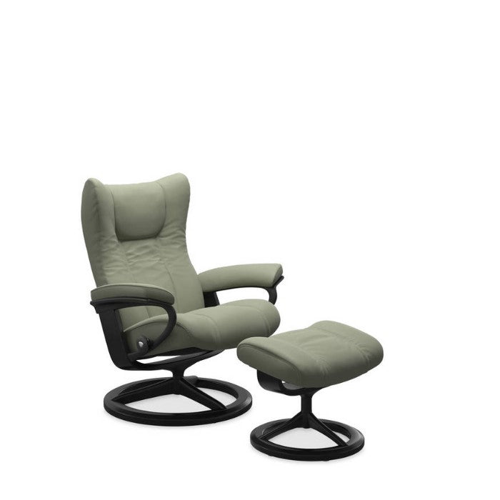 Stressless® Wing Medium Leather Recliner - Signature Base (Paloma Shadow Green) - Paulas Home & Living