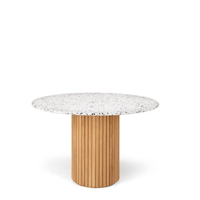 Terrazzo Round Dining Table 1200dia - Natural Oak Base - Paulas Home & Living