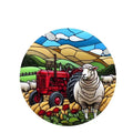 Tractor & Sheep Stained Glass Hanger 115dia - Paulas