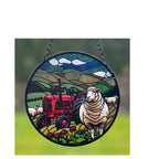 Tractor & Sheep Stained Glass Hanger 115dia - Paulas