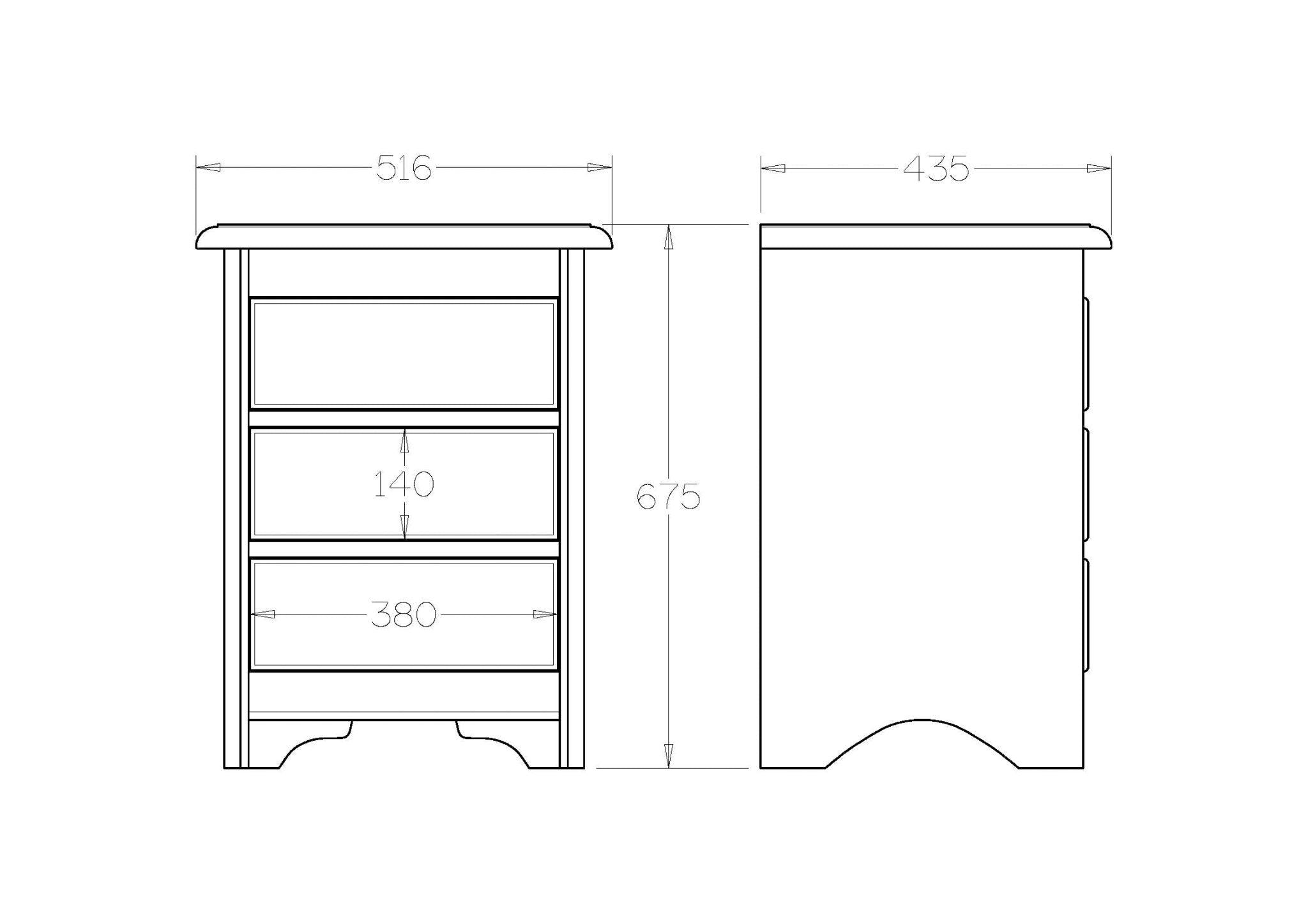 Villager BR Bedside 3 Drawer - Paulas Home & Living