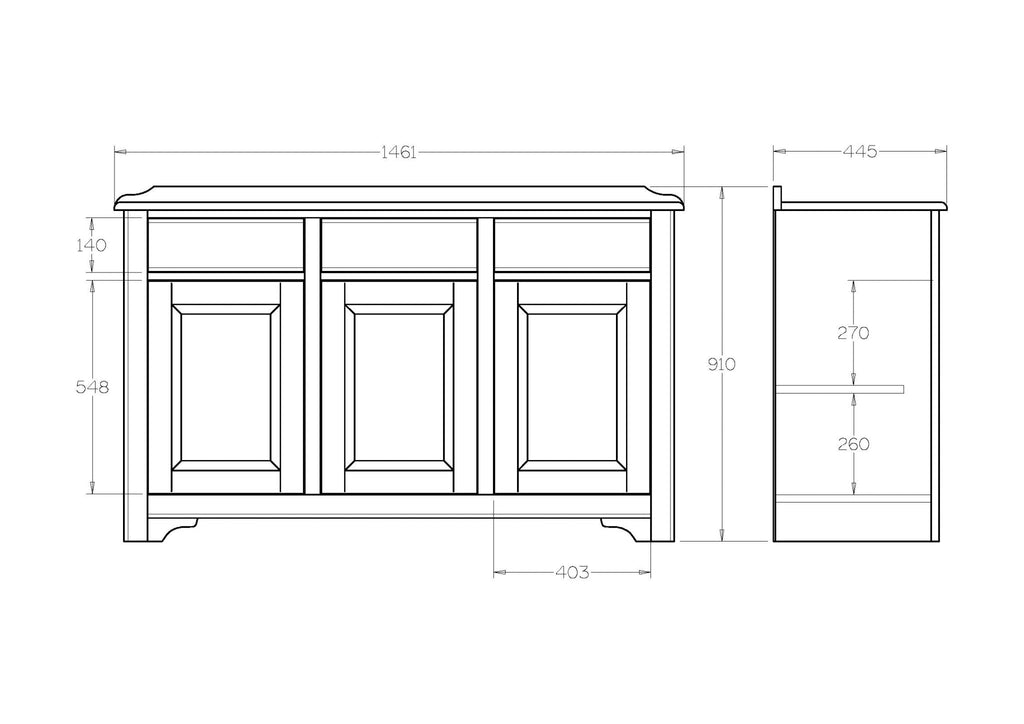 Villager Buffet Sideboard 3 Door - 1461w - Paulas Home & Living
