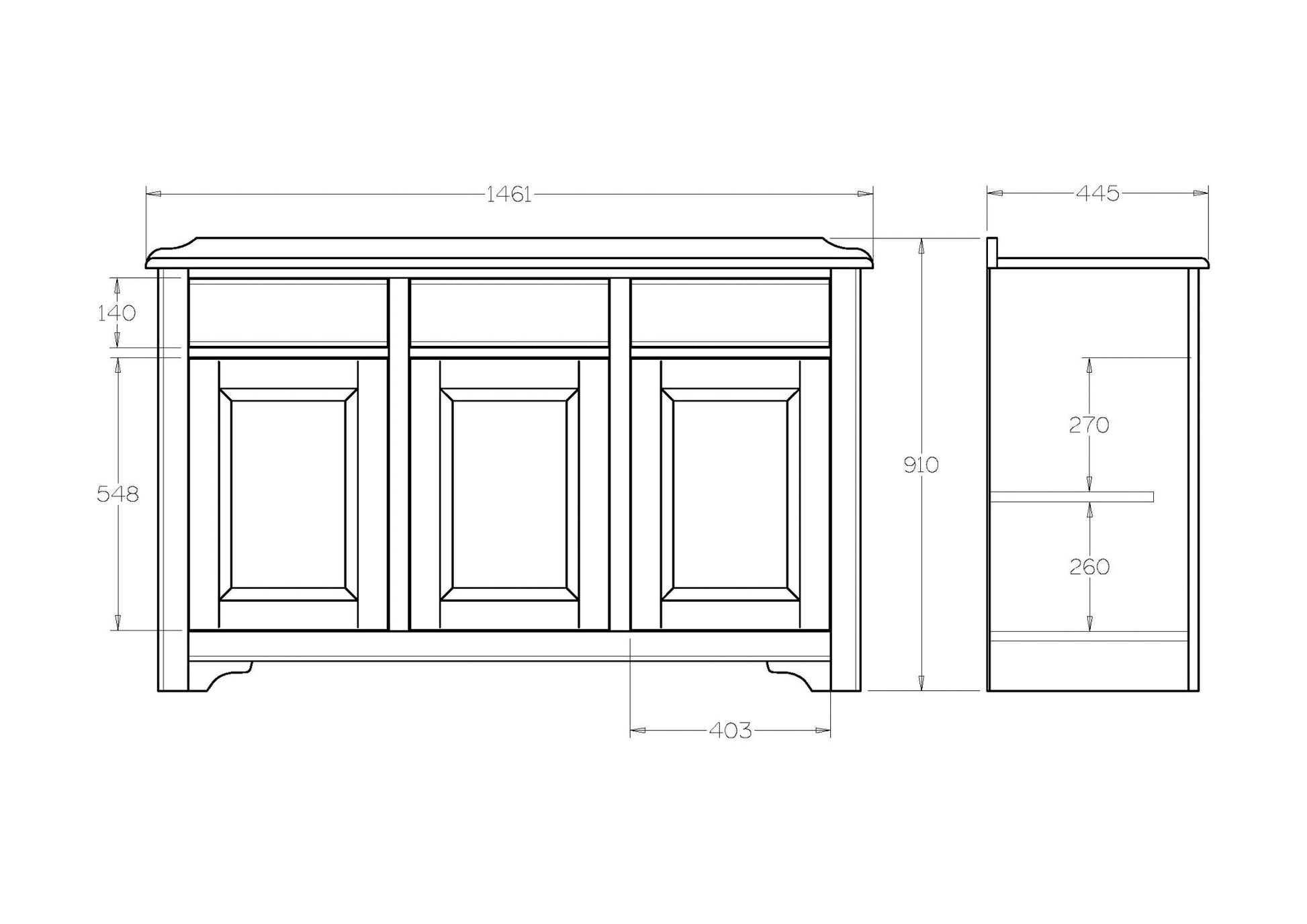 Villager Buffet Sideboard 3 Door - 1461w - Paulas Home & Living