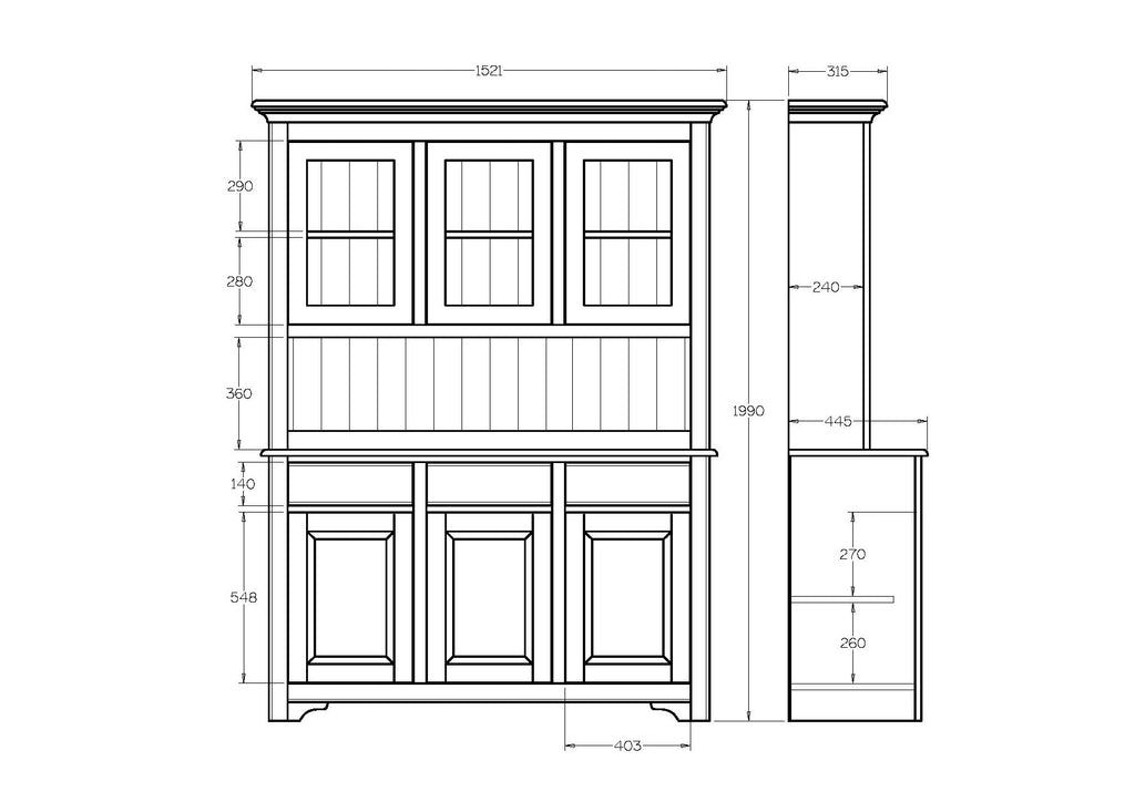 Villager Hutch Wall Unit 3 Door - 1461w - Paulas Home & Living