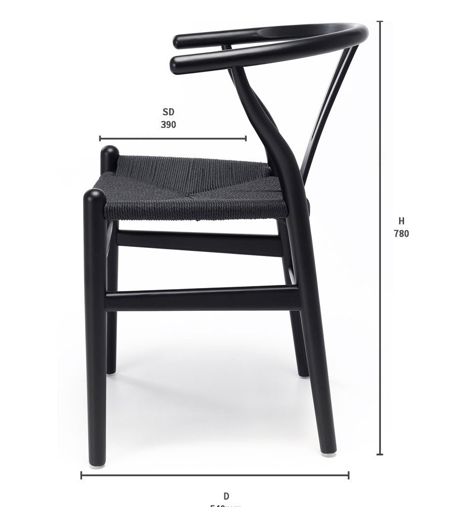 Wishbone Dining Chair - Black with Black seat - crafted in OAK - Paulas Home & Living