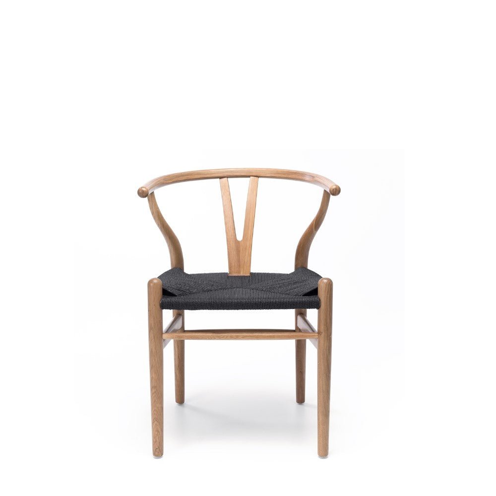 Wishbone Dining Chair - Natural with Black Seat - crafted in OAK - Paulas Home & Living