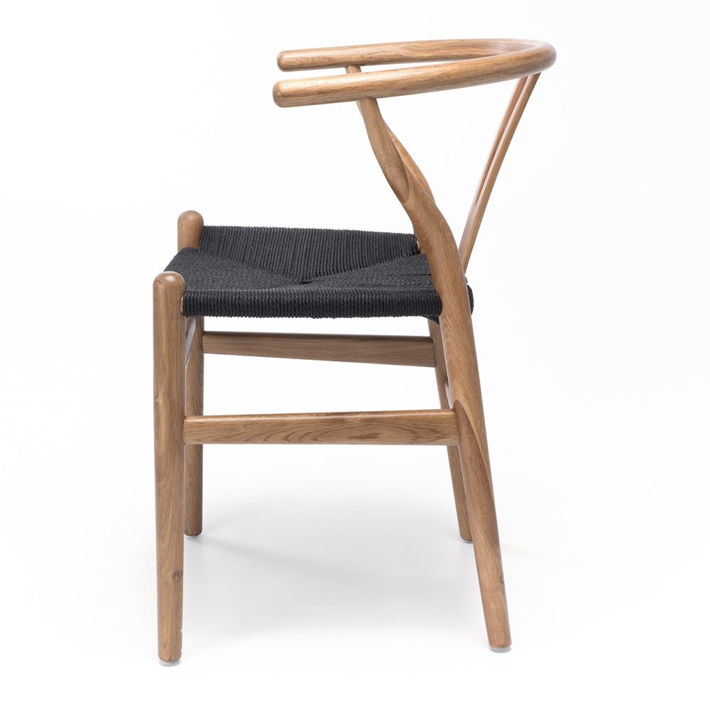 Wishbone Dining Chair - Natural with Black Seat - crafted in OAK - Paulas Home & Living