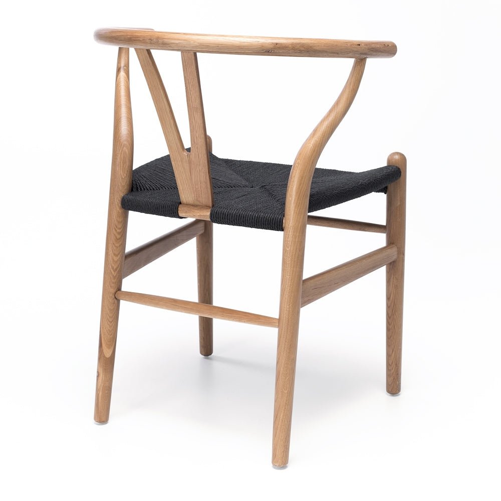 Wishbone Dining Chair - Natural with Black Seat - crafted in OAK - Paulas Home & Living