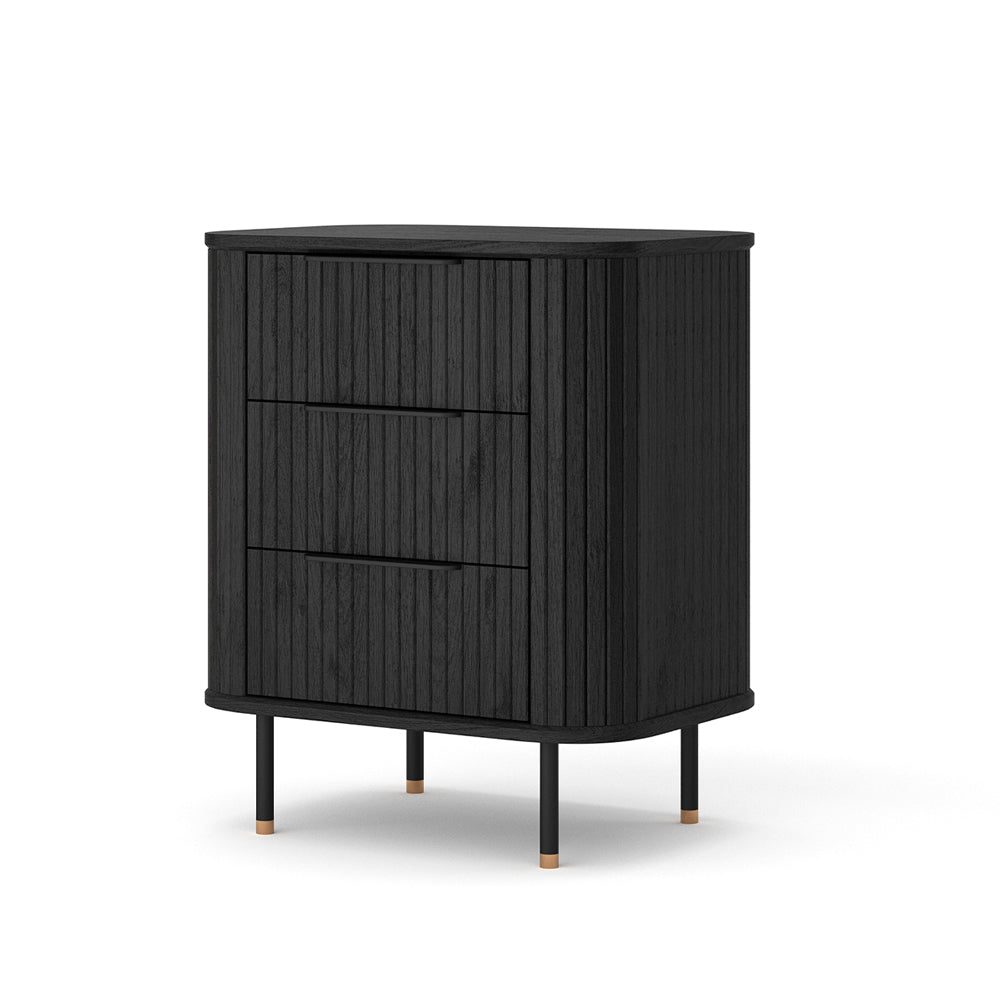 Anders Bedside Cabinet - 3 Drawer (Black Oak) - Paulas Home & Living