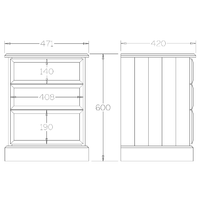 Andorra Bedside 3 Drawer - Paulas Home & Living