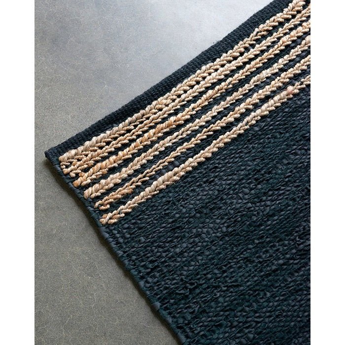 Bogota Floor Rug - Black/Natural (Leather/Hemp) - Paulas Home & Living