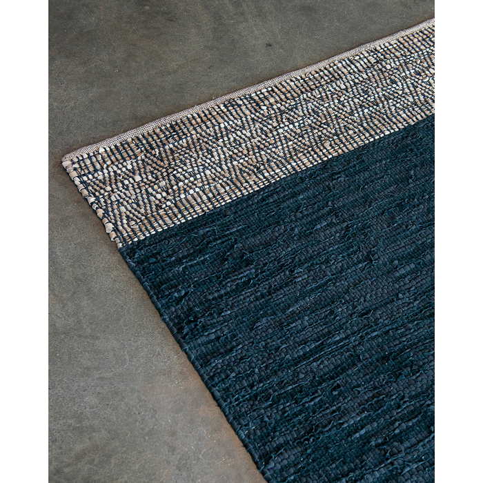 Caracas Floor Rug - Black/Saddle (100% Leather) - Paulas Home & Living