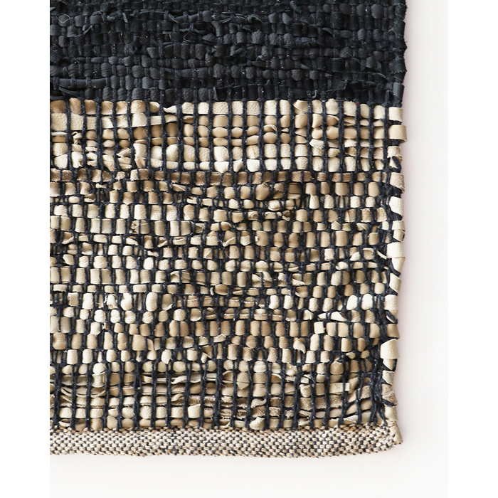 Caracas Floor Rug - Black/Saddle (100% Leather) - Paulas Home & Living