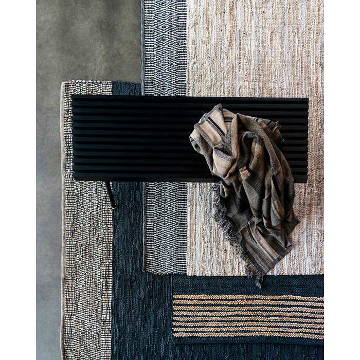 Caracas Floor Rug - Black/Saddle (100% Leather) - Paulas Home & Living