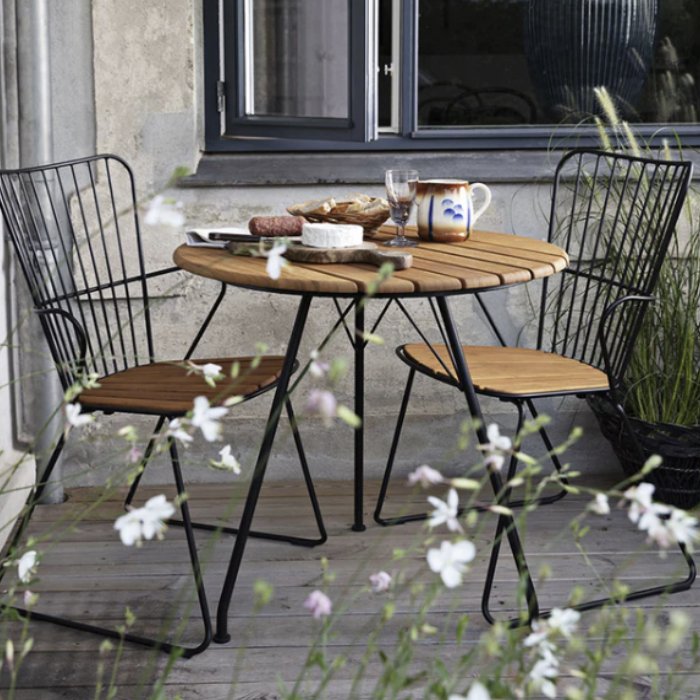 Circle Cafe Outdoor Table 740 Dia & x2 Paon Dining Chairs - Paulas Home & Living
