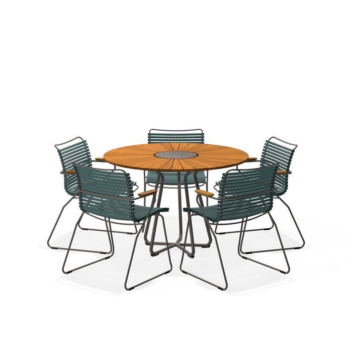 Circle Outdoor Table 1100dia + 5 Click Chairs with Arm - Paulas Home & Living