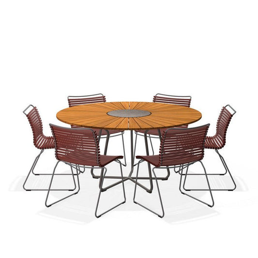 Circle Outdoor Table 1500dia + 6 Click Chairs No Arm - Paulas Home & Living