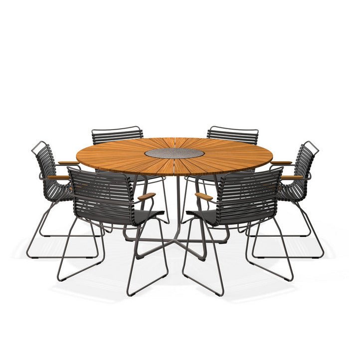 Circle Outdoor Table 1500dia + 6 Click Chairs with Arm - Paulas Home & Living