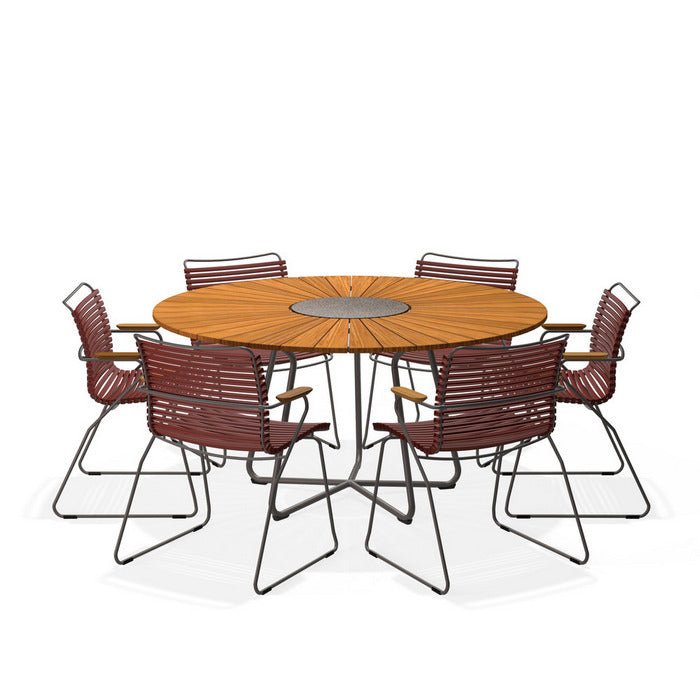 Circle Outdoor Table 1500dia + 6 Click Chairs with Arm - Paulas Home & Living