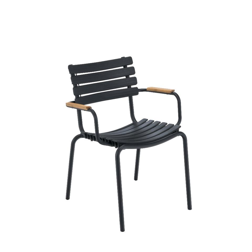 Clips Outdoor Dining Chair With Bamboo Armrest - Black Frame (Stackable) - Paulas Home & Living