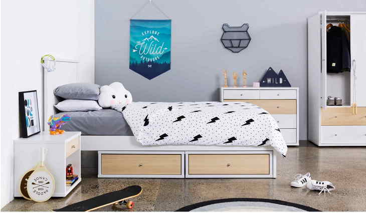 Cosmo Slatframe Bed with Storage Headboard - Single or King Single - Paulas Home & Living