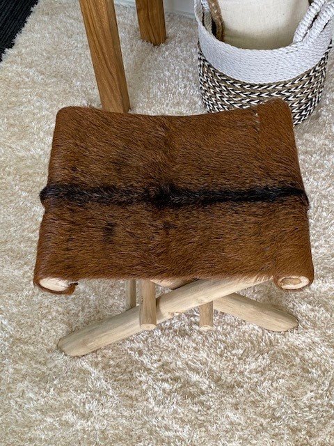 Folding Goatskin Leather Stool or Ottoman - Paulas Home & Living