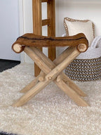 Folding Goatskin Leather Stool or Ottoman - Paulas Home & Living