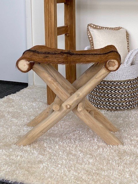 Folding Goatskin Leather Stool or Ottoman - Paulas Home & Living