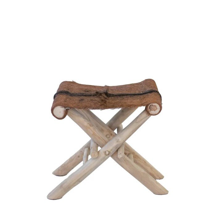 Folding Goatskin Leather Stool or Ottoman - Paulas Home & Living