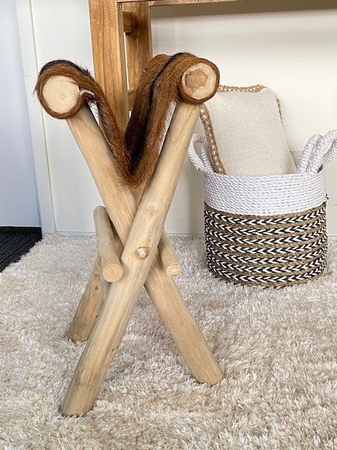 Folding Goatskin Leather Stool or Ottoman - Paulas Home & Living