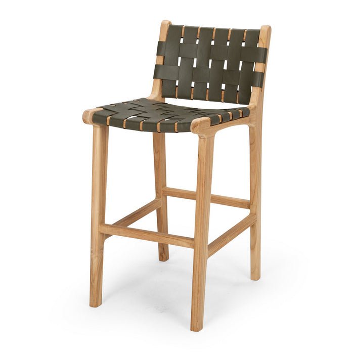 Indo Barstool High Back - Woven - Olive - Paulas Home & Living