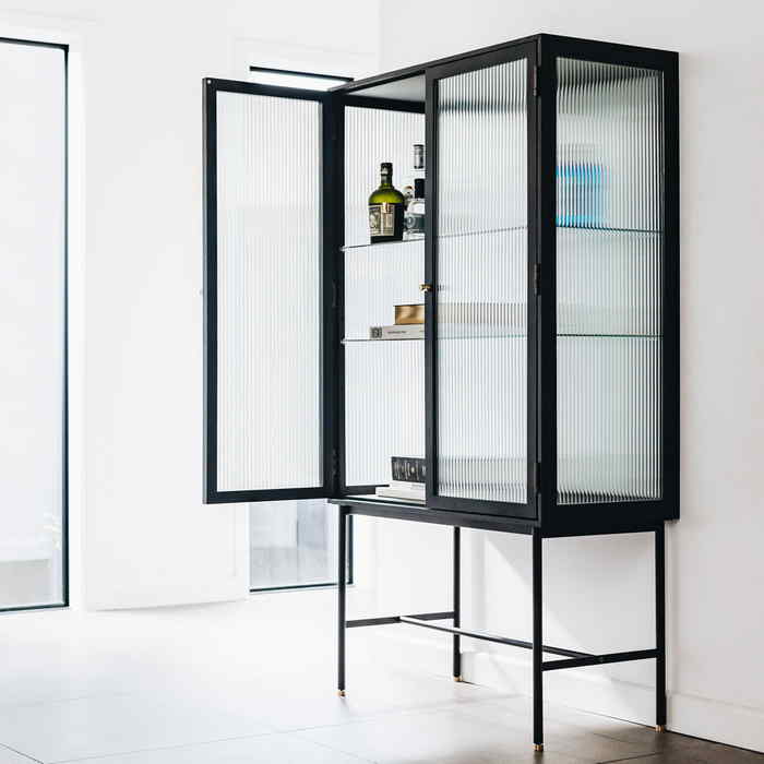 Kobe Highboard (Black Oak) Fluted Glass - Paulas Home & Living