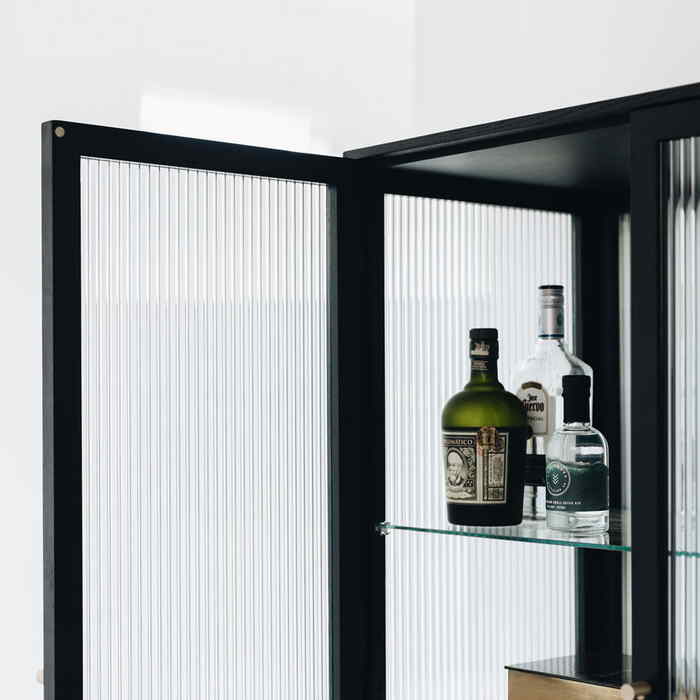 Kobe Highboard (Black Oak) Fluted Glass - Paulas Home & Living