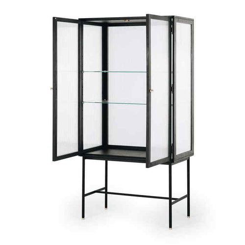 Kobe Highboard (Black Oak) Fluted Glass - Paulas Home & Living