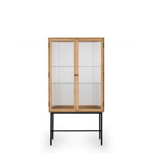 Kobe Highboard (Natural Oak) Fluted Glass - Paulas Home & Living