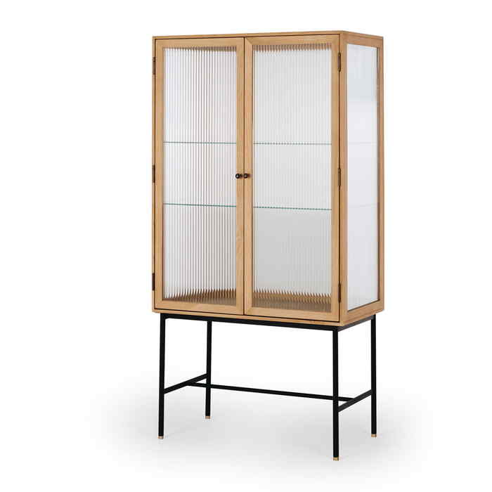 Kobe Highboard (Natural Oak) Fluted Glass - Paulas Home & Living