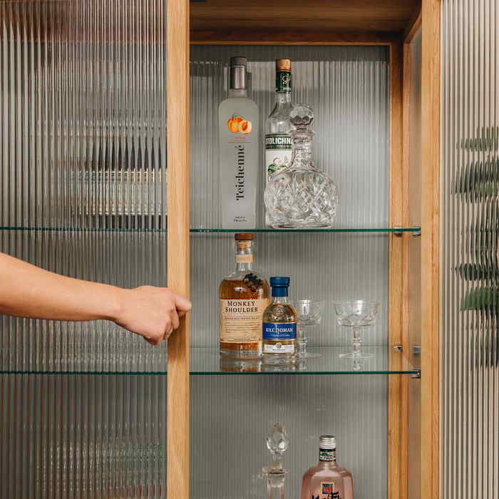 Kobe Highboard (Natural Oak) Fluted Glass - Paulas Home & Living