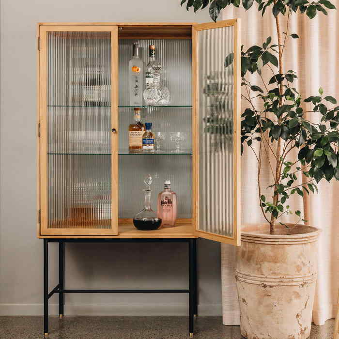 Kobe Highboard (Natural Oak) Fluted Glass - Paulas Home & Living
