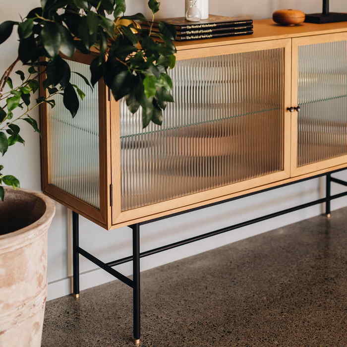 Kobe Sideboard (Natural Oak) Fluted Glass - Paulas Home & Living