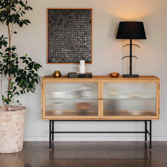 Kobe Sideboard (Natural Oak) Fluted Glass - Paulas Home & Living